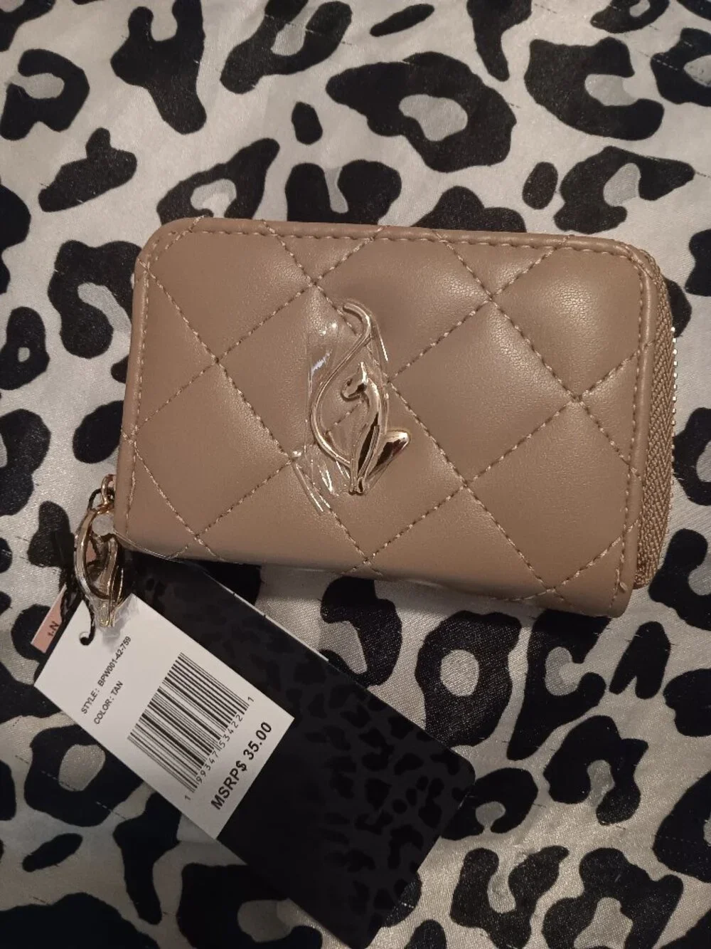 Baby Phat Quilted Tan Wallet with Cat Logo